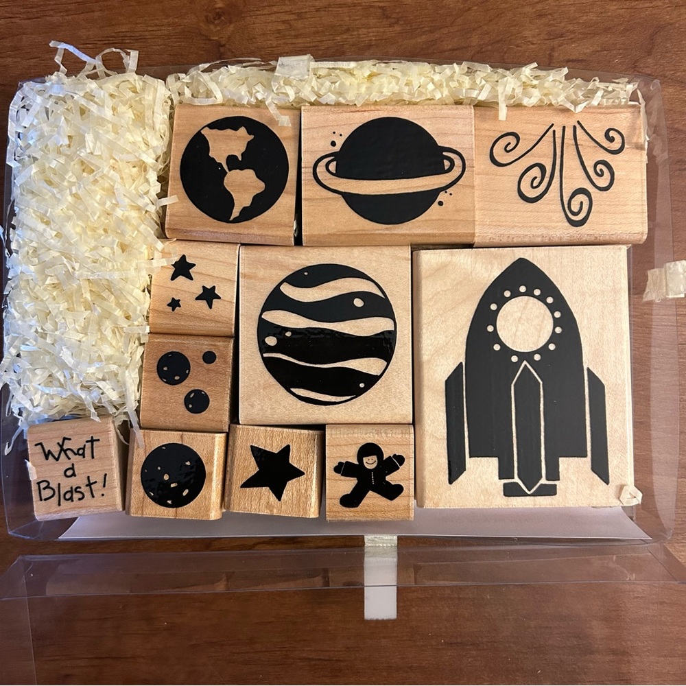 🚀 CTMH • What a Blast” Wood Mounted Rubber Stamp Set